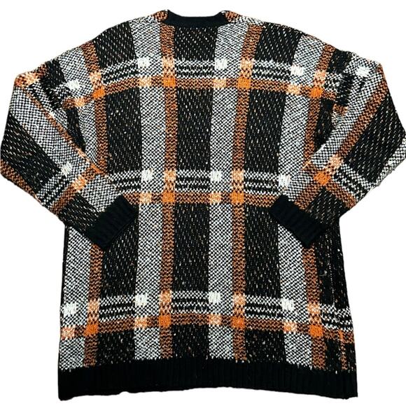Very J Women Size s Small Black and Orange Plaid Open Front Cardigan Sweater - Picture 2 of 6